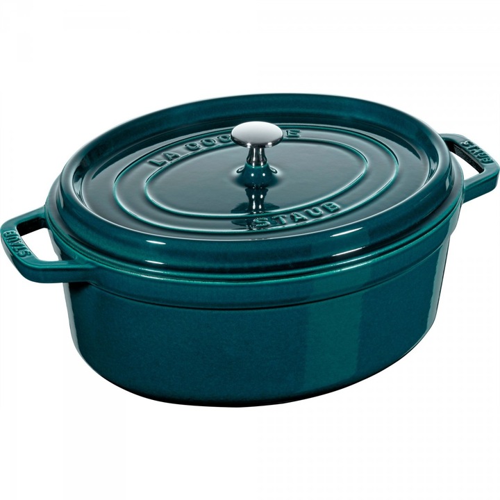 Тенджера Staub, Чугунена, Овална, 5,5 л, Морски цвят, Размери 31x25 см, Височина 16,7 см