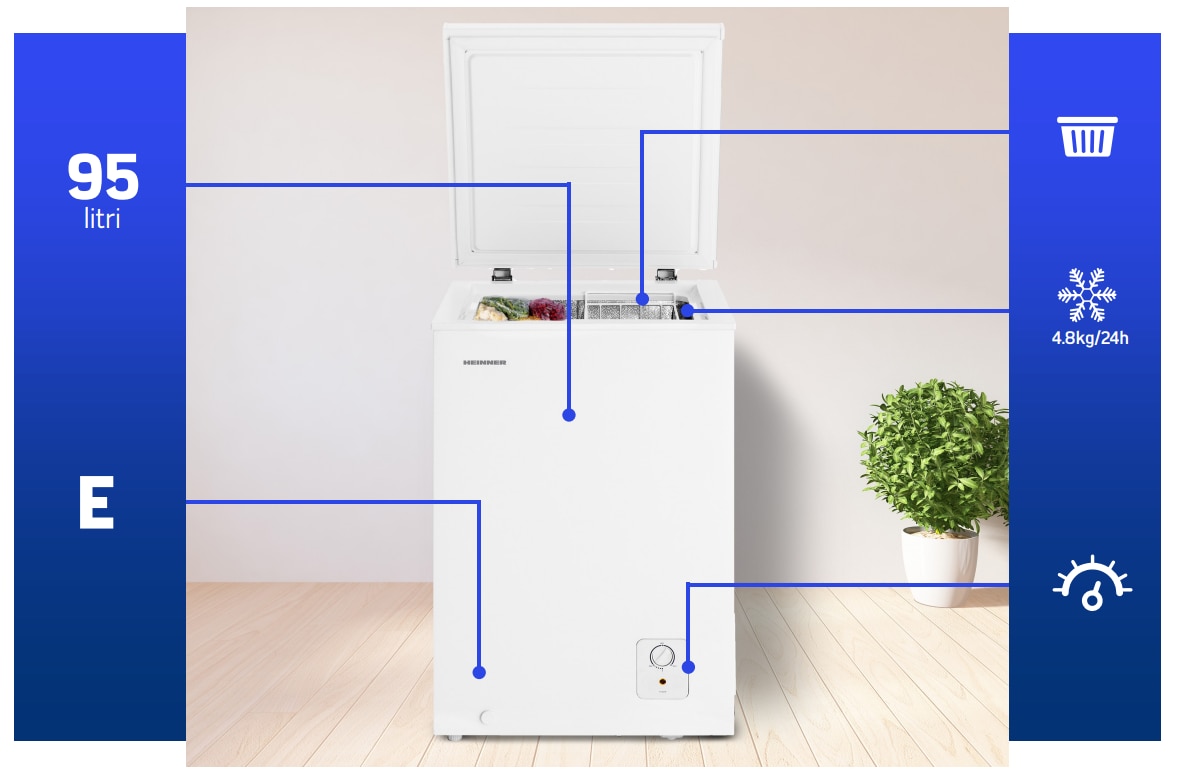 Lada frigorifica Heinner HCF-HS95E++, 95 l, Clasa E, Control