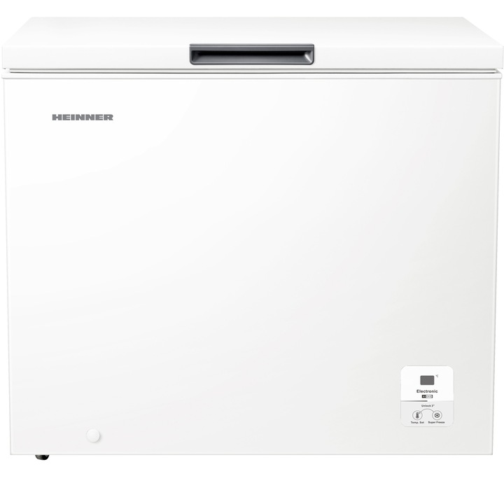 Фризерна ракла Heinner HCF-HS248EE++, 248 l, Клас E, Електронно управление, Дисплей, LED осветление, Интегрирана дръжка, 1 кошница, Бял