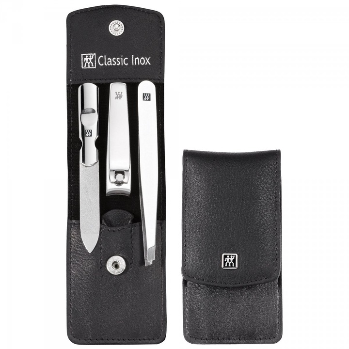 Set de ingrijire 3 piese, Zwilling, Classic Inox, inox, negru, etui din piele