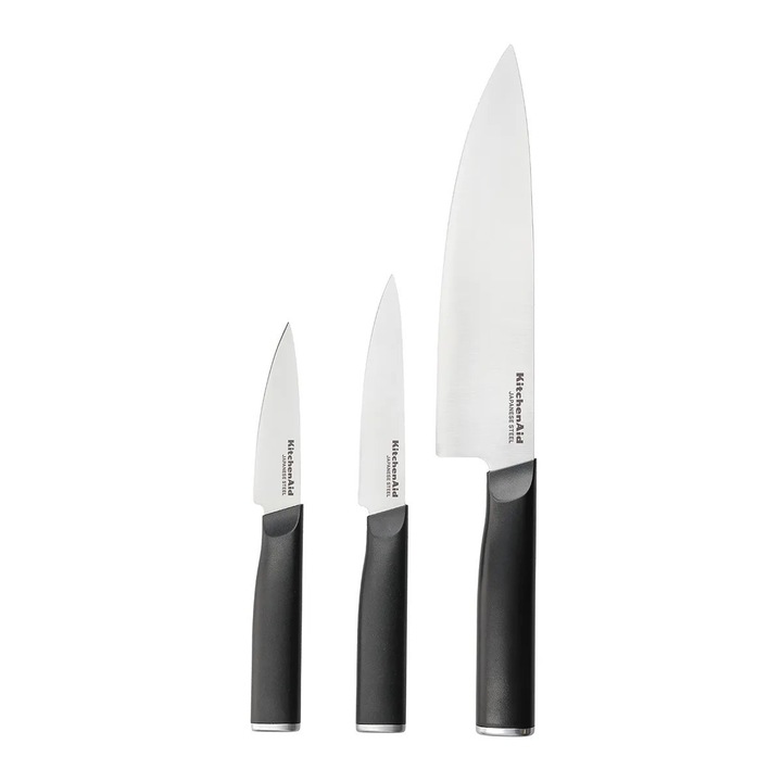 Set 3 cutite de bucatarie KitchenAid, otel inoxidabil, 20cm, 14cm, 9cm, cutite ergonomice
