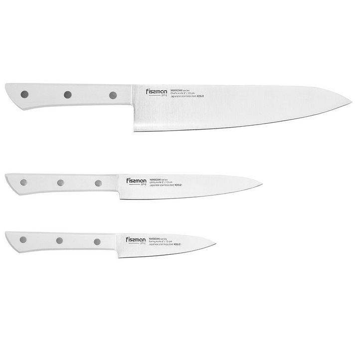 Set de cutite, Fissman Yamazaki, 3 piese, Inox, Alb