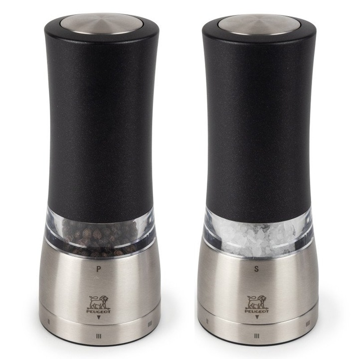 Set 2 rasnite electrice, Peugeot, Daman, 16cm, lemn/otel, transparent/negru/argintiu