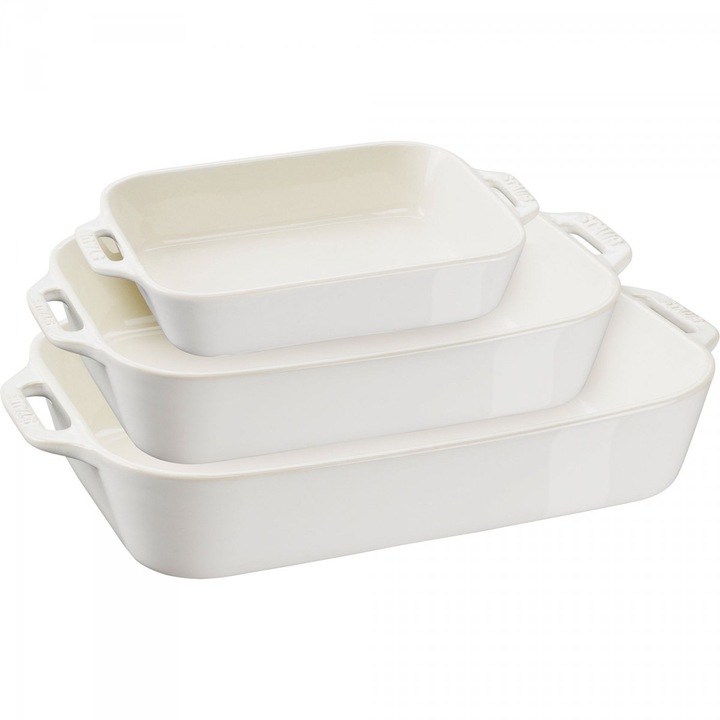 Set 3 tavi ceramice, STAUB, 20x16cm, 27x20cm, 34x24cm, alb