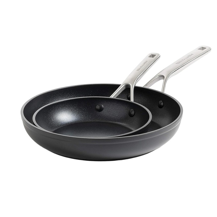 2db KitchenAid serpenyős készlet, alumínium, tapadásmentes kerámia bevonat, fekete, 20x28cm