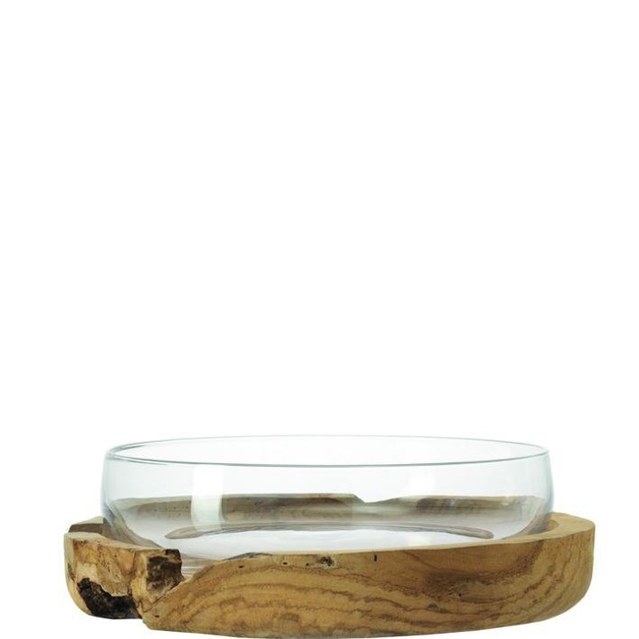 Bol decorativa Terra, Leonardo, 39cm, lemn si sticla, 12cm inaltime, set