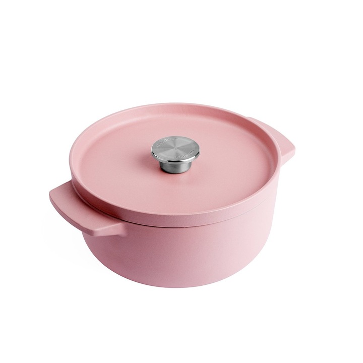 Oala din fonta KitchenAid 3,3L, roz, cu manere laterale