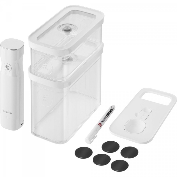 Комплект за организиране на храна Zwilling Fresh & Save Cube, пластмаса, 2 контейнера, вакуумна помпа, прозрачен, 700 мл и 1,8 л
