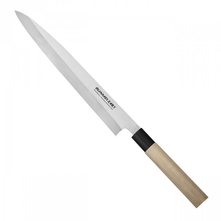 Cutit Sashimi Bunmei Yanagi 27cm, otel inoxidabil, maner din lemn de magnolie, stangaci