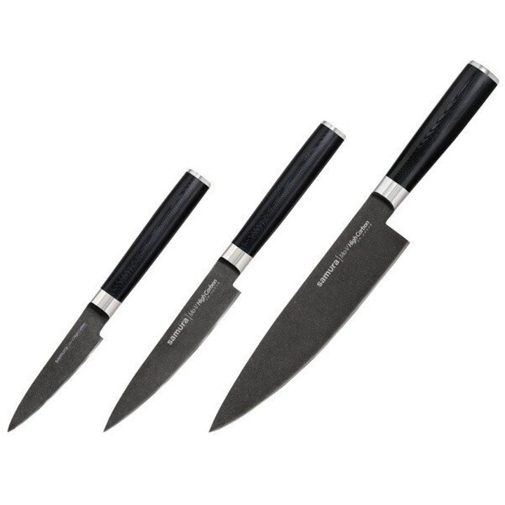 Set 3 cutite de bucatarie Samura Mo-V Stonewash, otel, 8cm, 12.5cm, 20cm