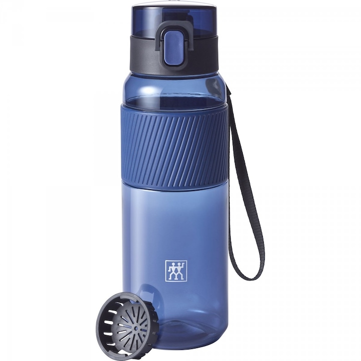 Бутилка за вода с цедка за плодове, Zwilling, Пластмаса, 680 ml, 7.5x24cm, Синя