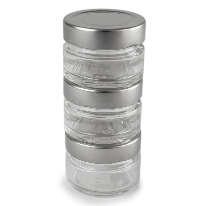 Set 3 borcane din sticla cu capac, Peugeot Maestro, dozatoare pentru condimente, cu marker, 10x10x15cm