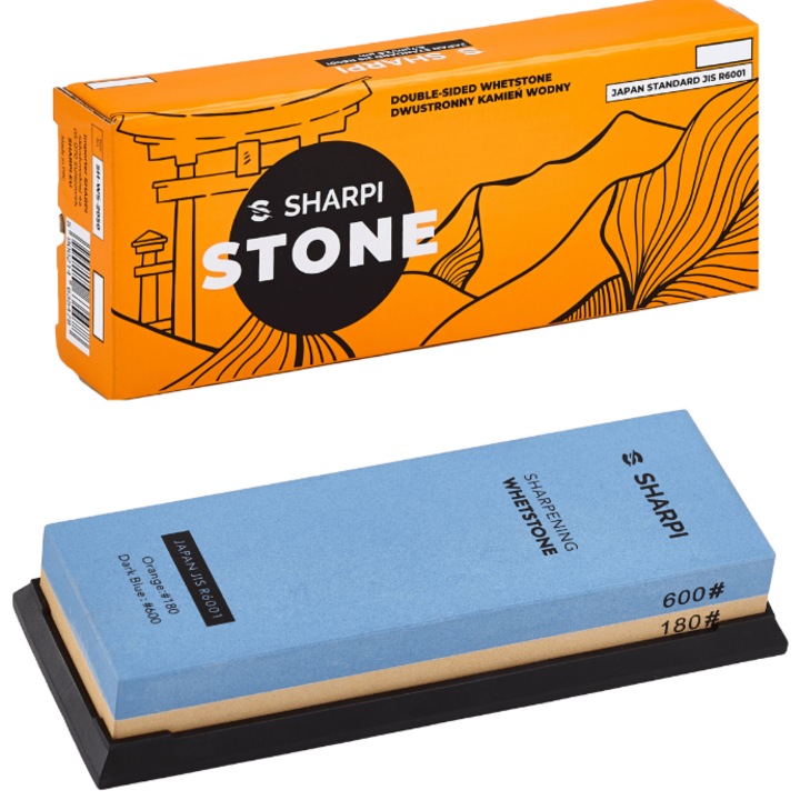 Ascutitoare cutite SHARPI, piatra de ascutit 180/600, dimensiuni 180x60x28mm, utilizare cu apa sau ulei, antiderapant