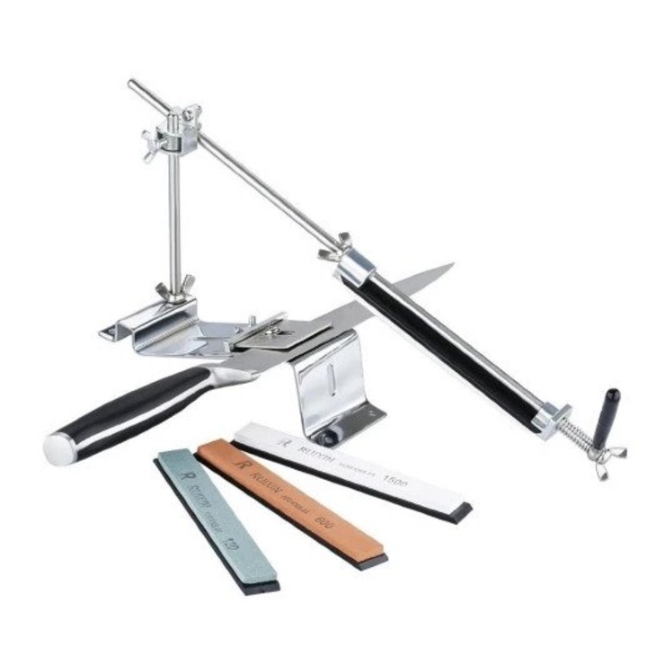 Ruixin élező, Acél, 4 kő, 120 / 320 / 600 / 1500, 25 x 9 x 6 cm, ezüst