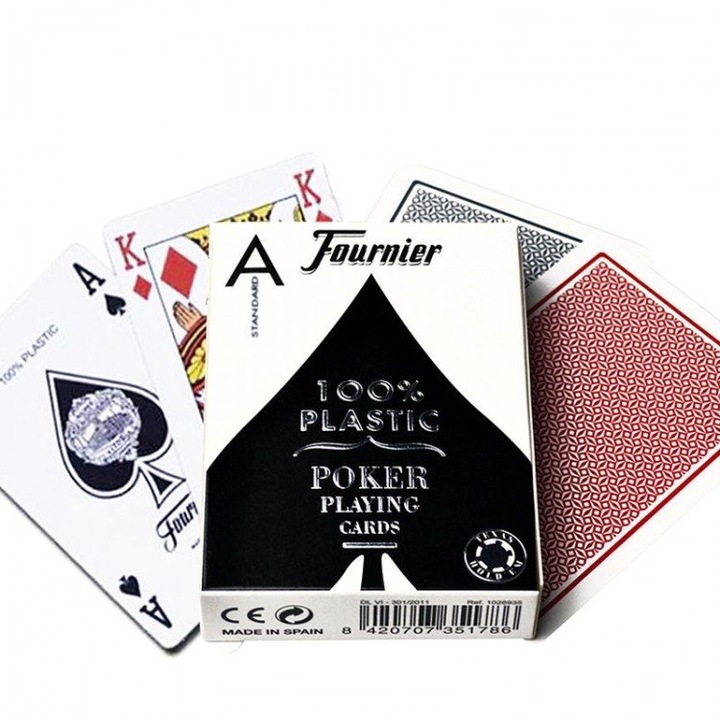 Set Carti Poker, Fournier, Plastic, 52 Carti + 2 Jokere, 63.5 x 88.9 mm, Albastru