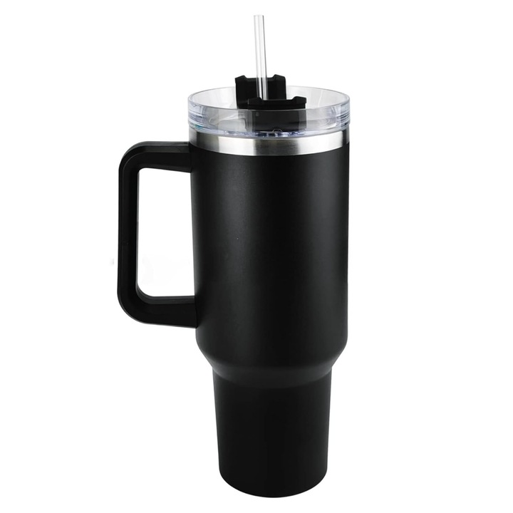 Cana termica, etansa, pastreaza bauturile reci pana la 2 zile, calde 7 ore, transport fara scurgeri, compatibil cu masina de spalat vase, se curata usor, 10 × 7.6 × 27 cm, 1200 ml - HIPYSIP negru