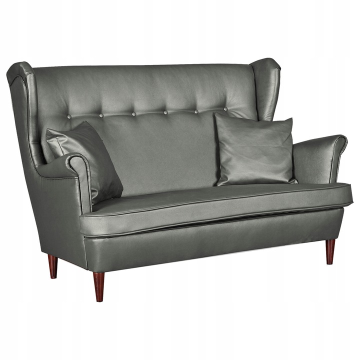 Dupla kanapé, Family Meble, Model Eko Skóra, Skandináv stílusú, Műbőr/fa, 160x92x104 cm, Szürke