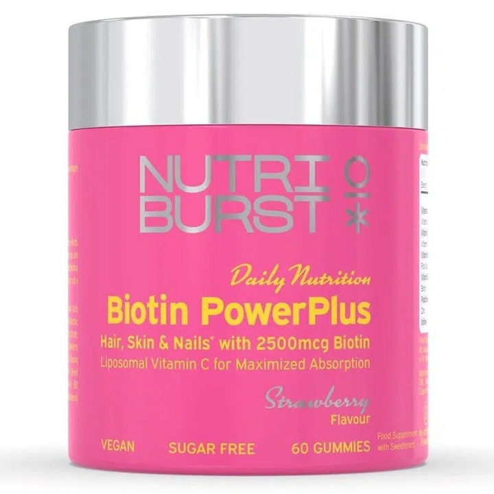 Jeleuri cu biotina 2500 mcg Nutriburst Biotin PowerPlus cu aroma de capsuni 60 buc