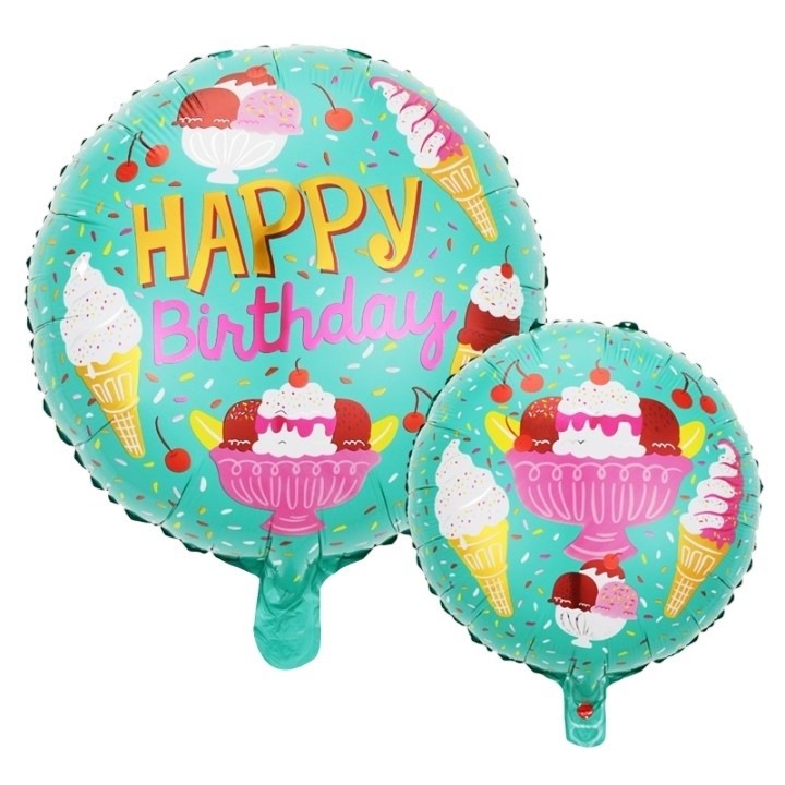 Produs premium - Balon din Folie Metalizata, Southern Sky, Mini Figurina Rotunda, Model Inghetata, Happy Birthday, Tematica Aniversare, 45 cm, Ambalaj Individual, Pai Inclus, Umflare cu Aer sau Heliu, Verde