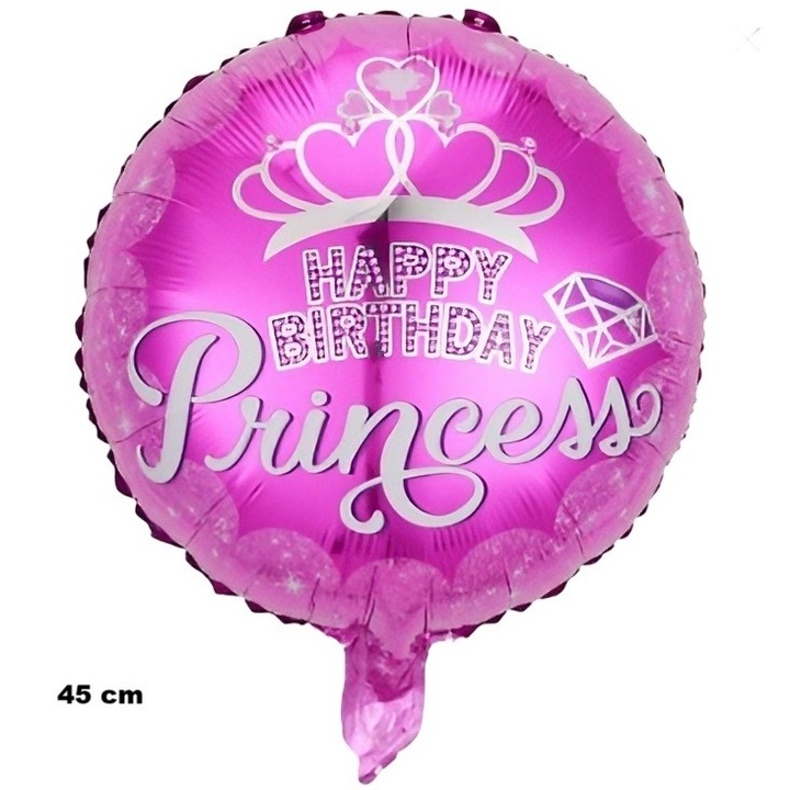 Balon din Folie Metalizata, Southern Sky, Figurine, Model Princess, Happy Birthday, Tematica Aniversare, 45 cm, Ambalaj Individual, Pai Inclus, Umflare cu Aer sau Heliu, Multicolor