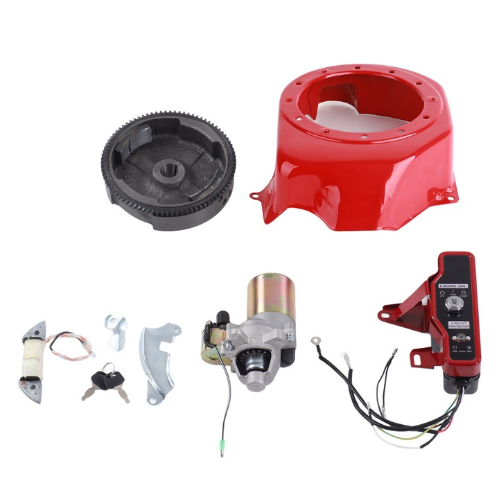 Elektromos indítókészlet, Mmgoqqt, benzines generátorokhoz 168F 170F, motorral és lendkerékkel, méretek 175x170x41mm, 5300g