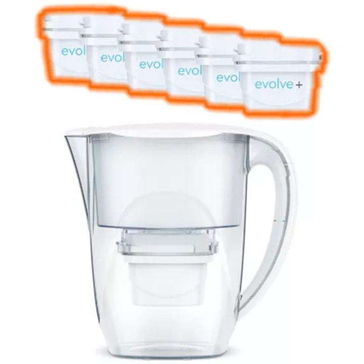 Кана за филтриране на вода Aqua Optima Liscia + 6 филтъра Evolve, 2.8 л, Бял