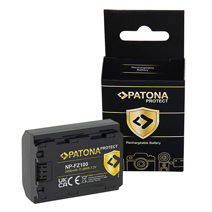 Acumulator Patona Protect NP-FZ100, 2400mAh, pentru Sony A7 III A7M3 Alpha 7 III A7 R III A7RM3 Alpha 7 R III A9 Alpha 9
