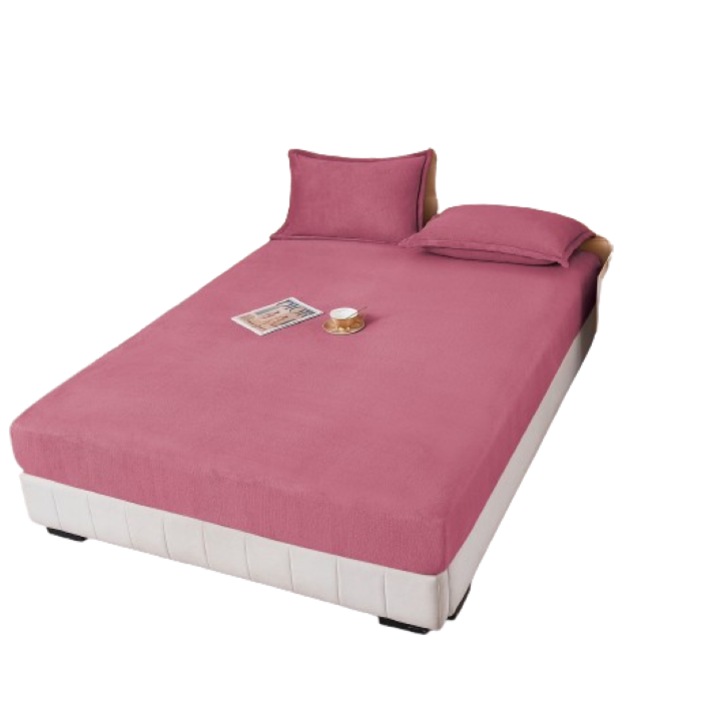 Husa si 2 fete perna, Cocolino, 3 Piese, 160x200cm, Roz Inchis