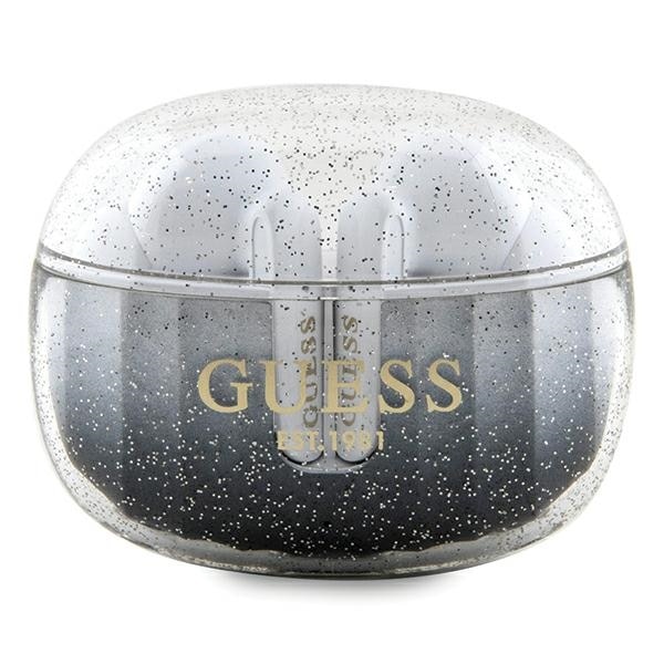 Casti Bluetooth Guess GUTWSHDGKEEK TWS + statie de andocare negru/negru Glitter Gradient