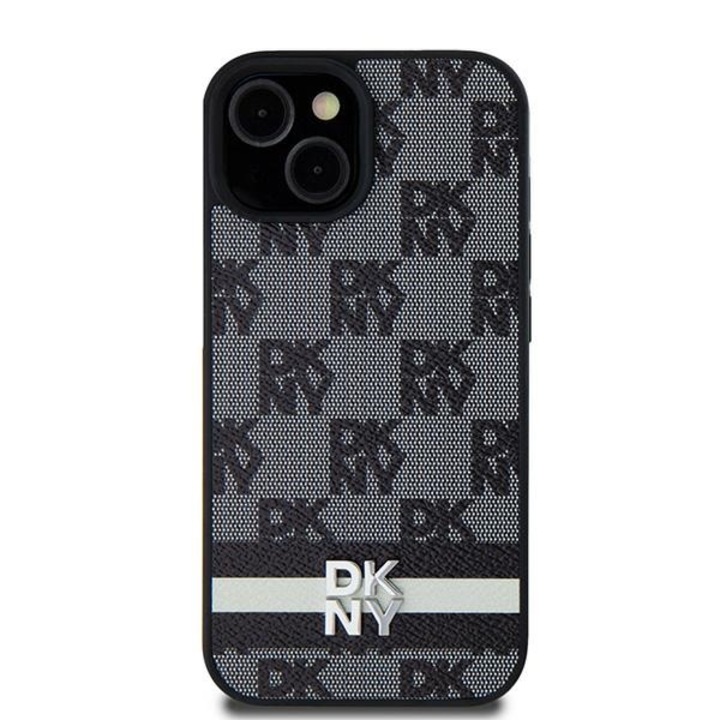 DKNY PU Leather Checkered Pattern and Stripe tok Samsung Galaxy S24 Ultra készülékhez fekete
