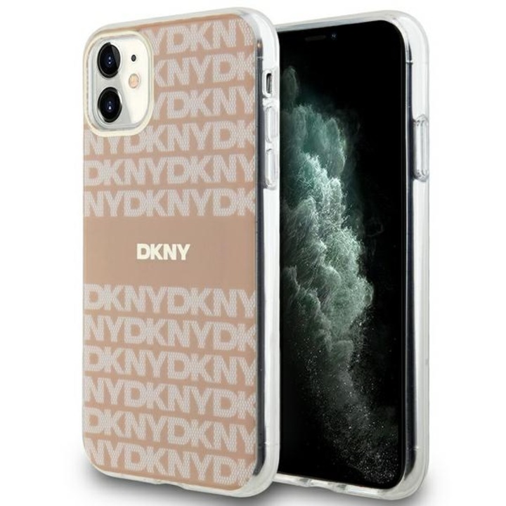 DKNY PC/TPU Repeat Pattern Tonal Stripe Magsafe tok iPhone 11 készülékhez rózsaszín