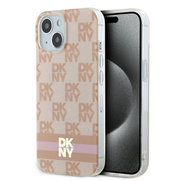 iPhone 15/14/13 telefontok, DKNY IML Checkered Mono Pattern & Printed Stripes MagSafe, rózsaszín, kemény tok