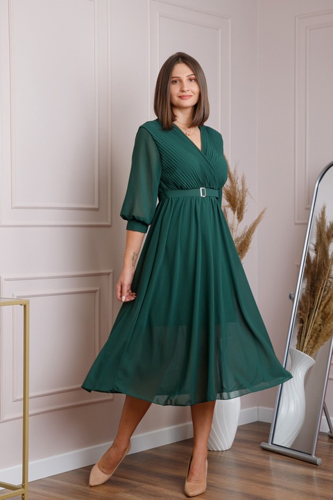 Rochie cu curea in talie, Verde, One Size