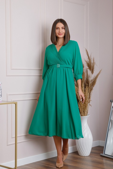 Rochie cu curea in talie, Verde smarald, One Size