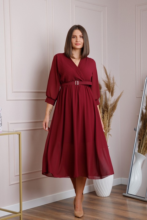 Rochie cu curea in talie, Rosu grenadine, One Size