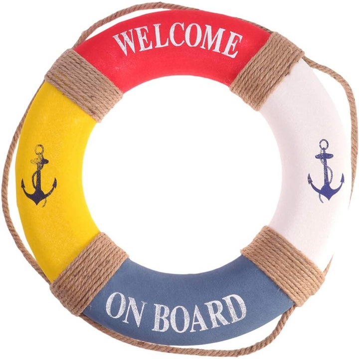 Dekorációs mentőgyűrű, GANAZONO, 50 cm, mediterrán stílusú, piros/sárga/kék/fehér
