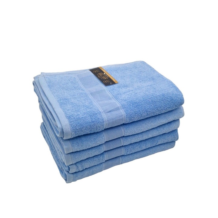 Комплект 5 кърпи за баня, бордюр, 100% памук, 500 GSM, 70X130 см, СИНИ