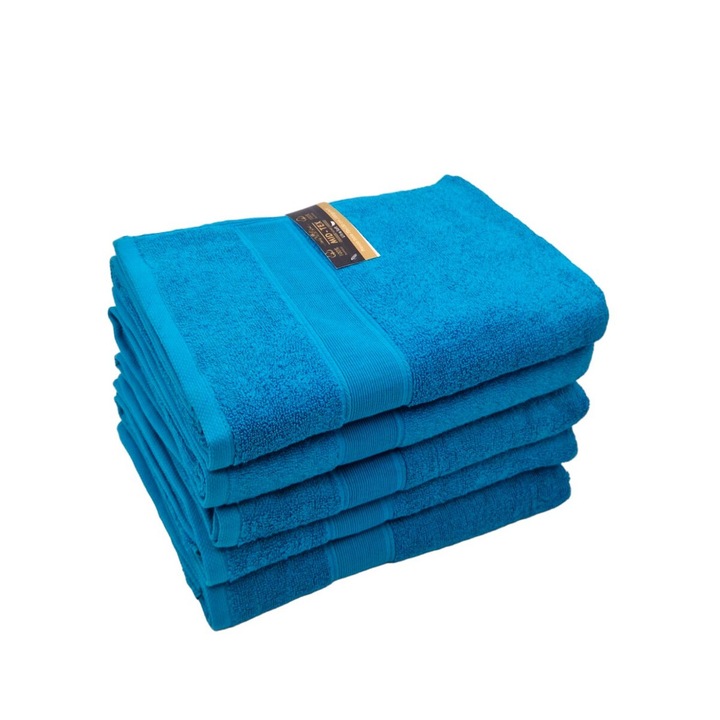 Комплект от 5 кърпи за баня, Бордюр, 100% памук, 500 GSM, 70X130 см, СИНЯ D