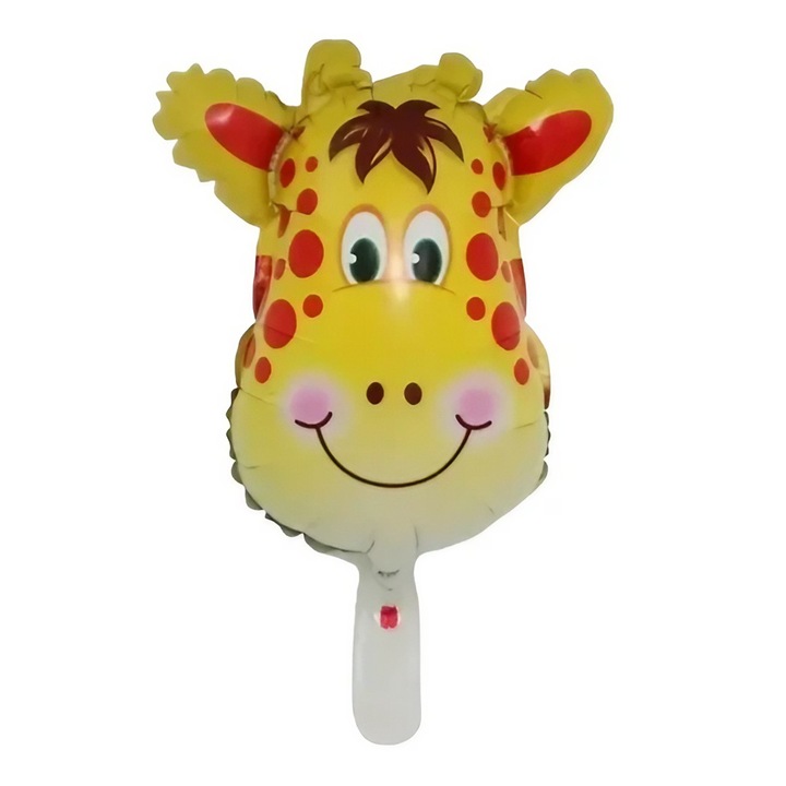 Балон от метално фолио, Flippy, Мини фигурки на животни, Модел на жираф, Тема за рожден ден, 32x45 см, Индивидуална опаковка, Включена сламка, Надуван с въздух или хелий, Многоцветен