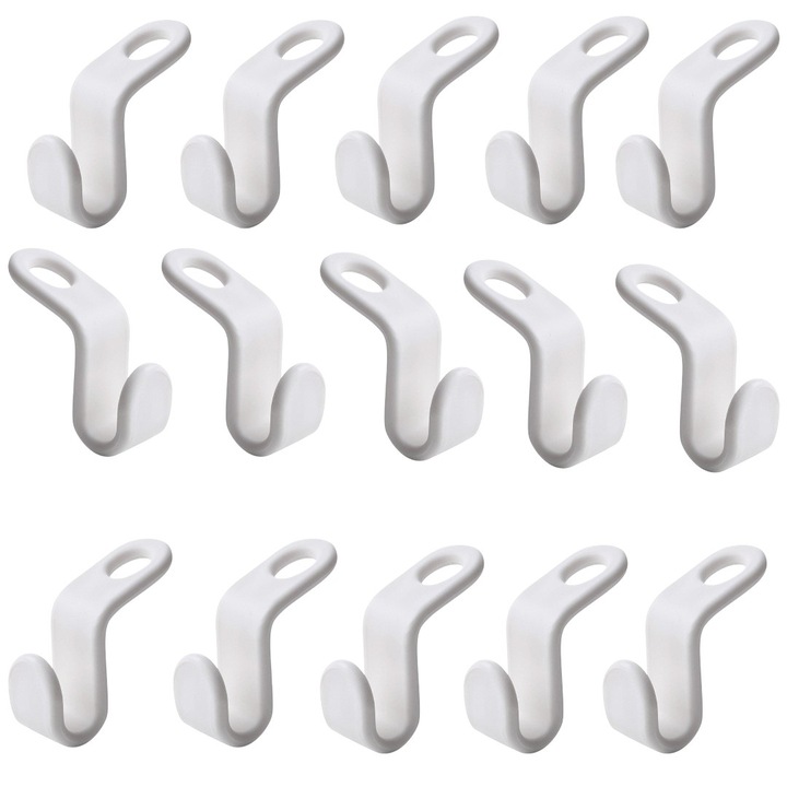 Set 15 carlige extensie pentru umerase in cascada, organizare si agatare camasi, rochii, curele, genti, bluze, multifunctional, dulap, sifonier, plastic PVC, alb