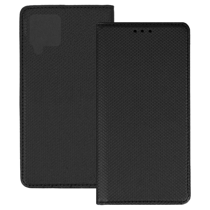 Husa pentru Samsung Galaxy A12 / M12, PU Casual Book, Buzunar card, Inchidere magnetica, Functie stand / suport, Decupaj difuzor apeluri, Acoperire completa 360 de grade, Protectie fata-spate, Tip carte, Negru