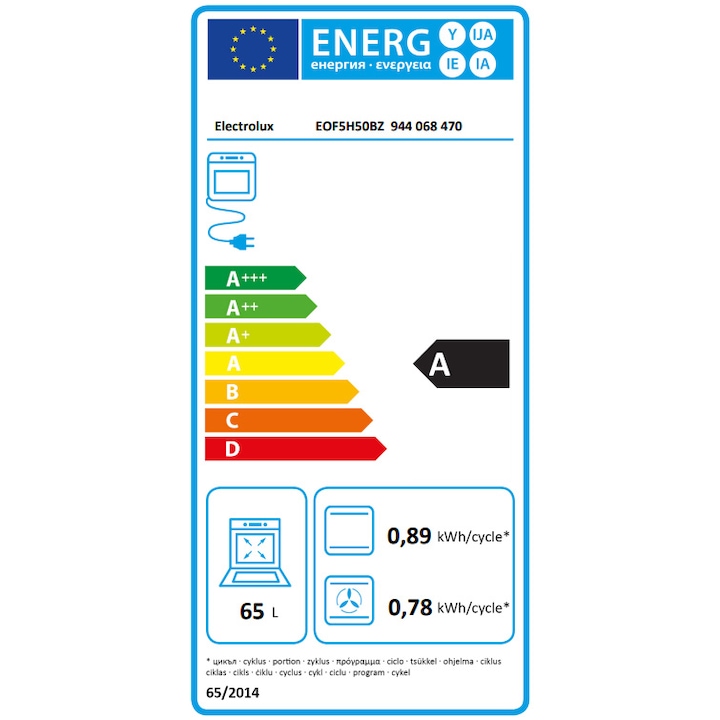 Cuptor incorporabil Electrolux EOF5H50BZ, Electric, 65 l, Timer, Grill, Clasa A, Sticla neagra