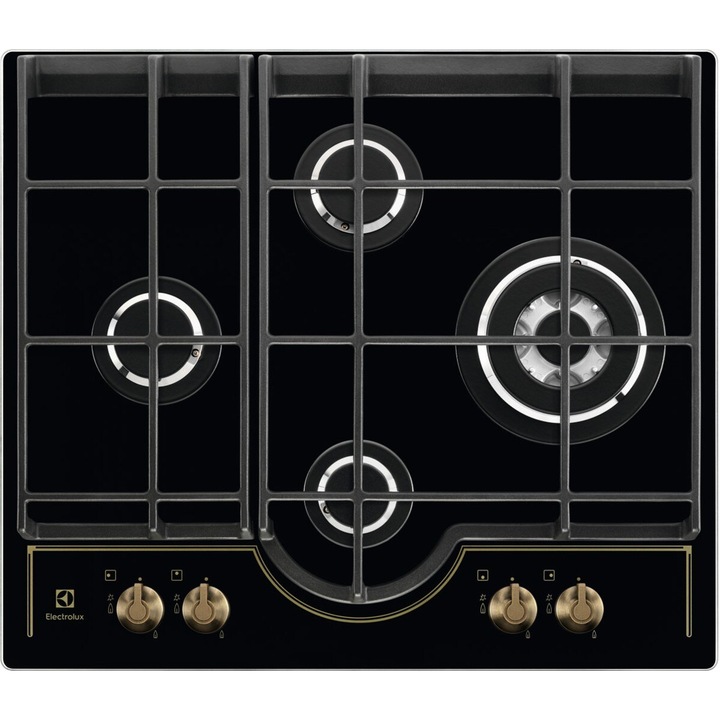 Plita incorporabila Heinner HBH-M495IWFIX, Gaz, 4 arzatoare, Gratar fonta, Wok, Aprindere electrica, Dispozitiv de siguranta, 60 cm, Inox