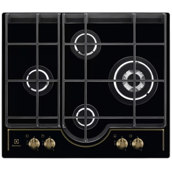 Plita incorporabila Electrolux GPE363RBK, Gaz, 4 arzatoare, Aprindere electrica integrata, Dispozitiv siguranta, Gratare fonta, 60 cm, Negru