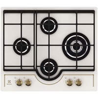 Plita incorporabila Electrolux GPE363RBV, Gaz, 4 arzatoare, Aprindere electrica integrata, Dispozitiv siguranta, Gratare fonta, 60 cm, Crem