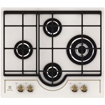Plita incorporabila Electrolux GPE363RBV, Gaz, 4 arzatoare, Aprindere electrica integrata, Dispozitiv siguranta, Gratare fonta, 60 cm, Crem