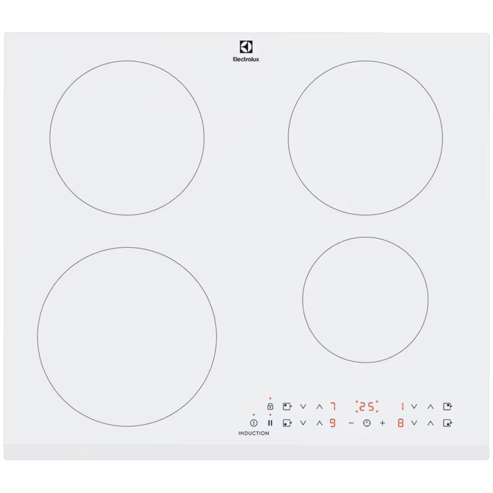 Plita incorporabila Electrolux LIR60430BW, Inductie, 4 zone de gatit, Booster, Timer electronic, Indicator caldura reziduala, 60 cm, Alb