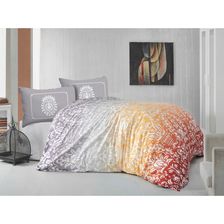 Valentini ágynemű garnitúra, 160x200cm + 2x70x80cm, szatén pamut, narancssárga