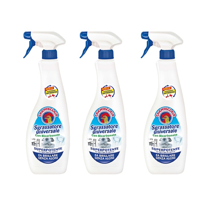 Pachet 3 x Degresant universal Chanteclair cu Bicarbonat, Curata multiple suprafete, Efect puternic si rapid, Up-side down, 600 ml