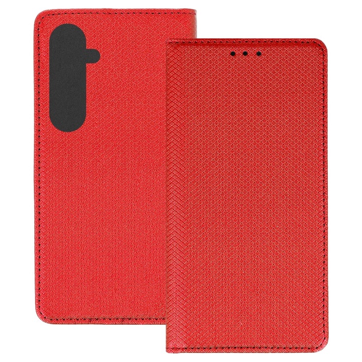 Husa pentru Samsung Galaxy S25, PU Casual Book, Buzunar card, Inchidere magnetica, Functie stand / suport, Decupaj difuzor apeluri, Acoperire completa 360 de grade, Protectie fata-spate, Tip carte, Rosu